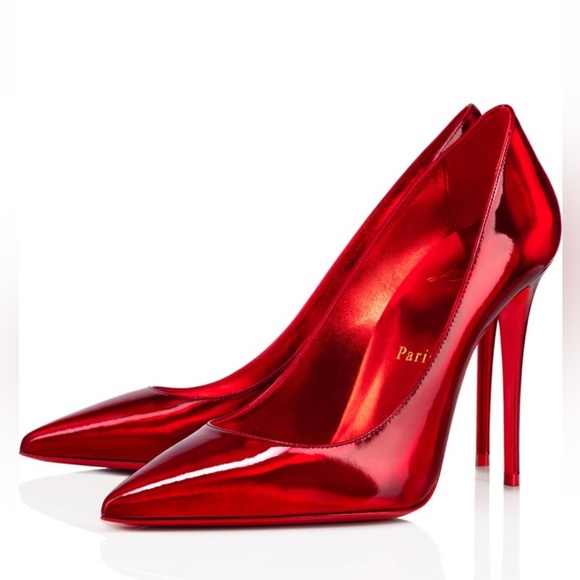 CHRISTIAN LOUBOUTIN Kate 100 iridescent psychic patent leather pumps 37 Red - Picture 1 of 17